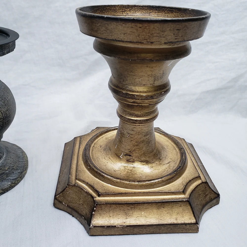 Pier 1 Gold and Black Distressed Pilar Candle Holders